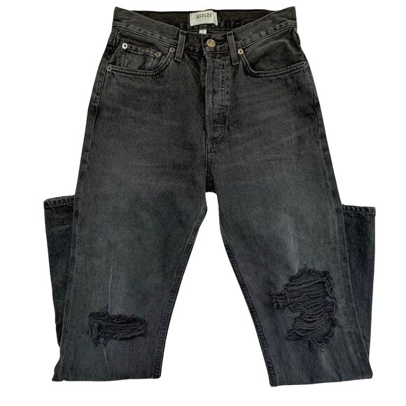 AGOLDE Lana Jeans Size 24 Faded Black Disorder Straight Button Fly Distressing - Picture 4 of 16